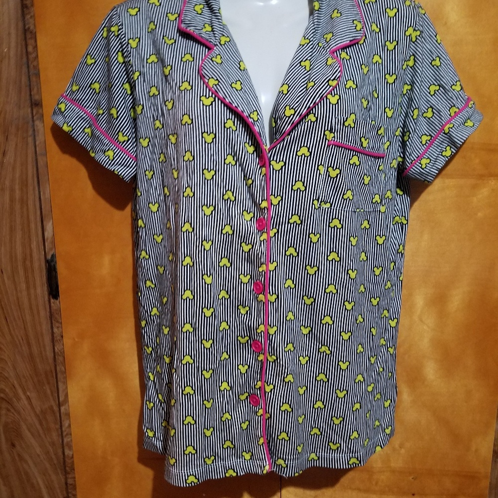 Disney Luxe Black white striped pj top